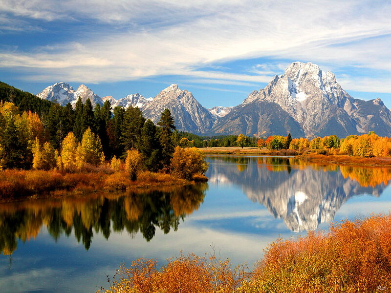 Mountain Range Reflection — Blue, Serene, Autumn, Photograph, Lake