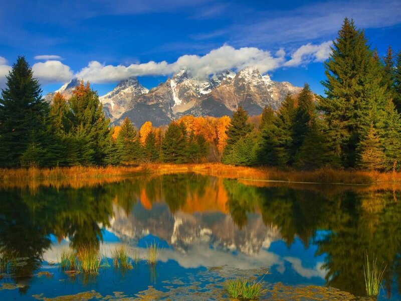 Mountain Range Reflection — Blue, Serene, Autumn