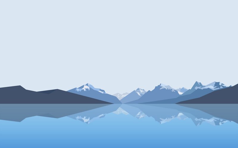Mountain Range Reflection — Blue, Serene, Minimalist