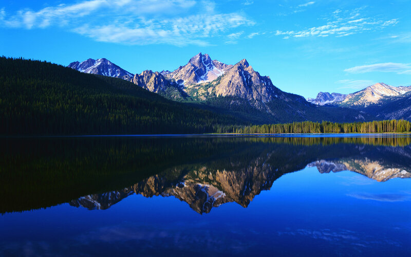 Mountain Range Reflection — Blue, Serene, Morning, Photograph, Lake