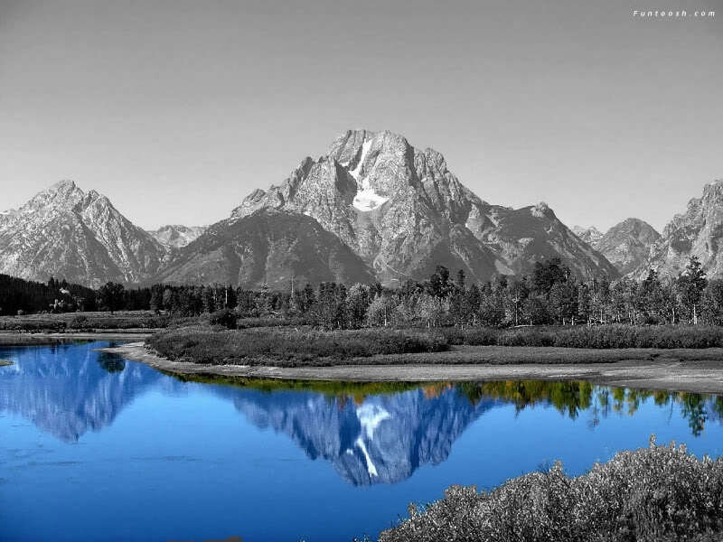 Mountain Range Reflection — Blue, Serene, Morning, Photograph