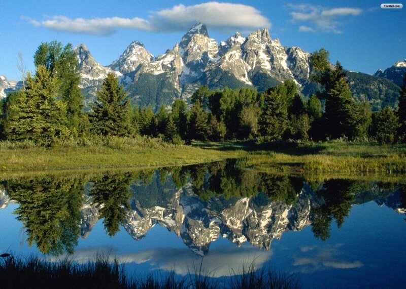 Mountain Range Reflection — Blue, Serene, Morning, Photograph, Trees