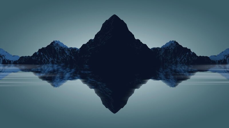 Mountain Range Reflection — Blue, Serene, Night, 3d Render