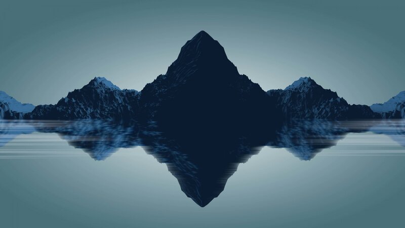 Mountain Range Reflection — Blue, Serene, Night, Digital Art, Mountains