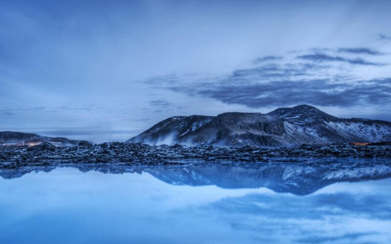 Mountain Range Reflection — Blue, Serene, Night, Photograph