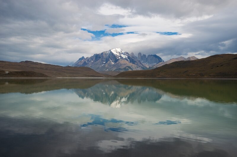 Mountain Range Reflection — Blue, Serene, Photograph