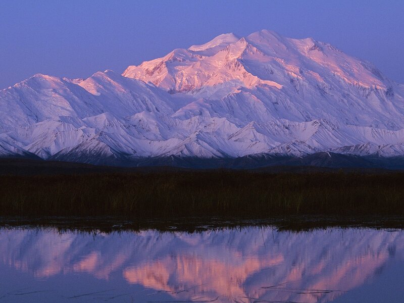 Mountain Range Reflection — Blue, Serene, Sunrise, Photograph, Snow, Lake, Sky