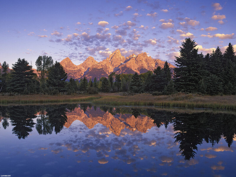 Mountain Range Reflection — Blue, Serene, Sunrise, Photograph, Trees