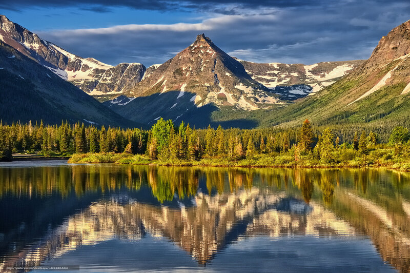 Mountain Range Reflection — Blue, Serene, Sunset, Photograph, Lake, Forest, Snow