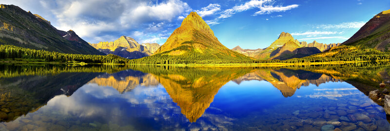 Mountain Range Reflection — Blue, Serene, Sunset, Photograph, Lake, Forest