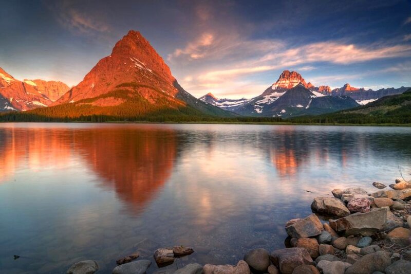 Mountain Range Reflection — Blue, Serene, Sunset, Photograph, Lake