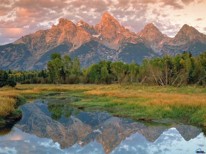 Mountain Range Reflection — Blue, Serene, Sunset, Photograph, Mountains, River