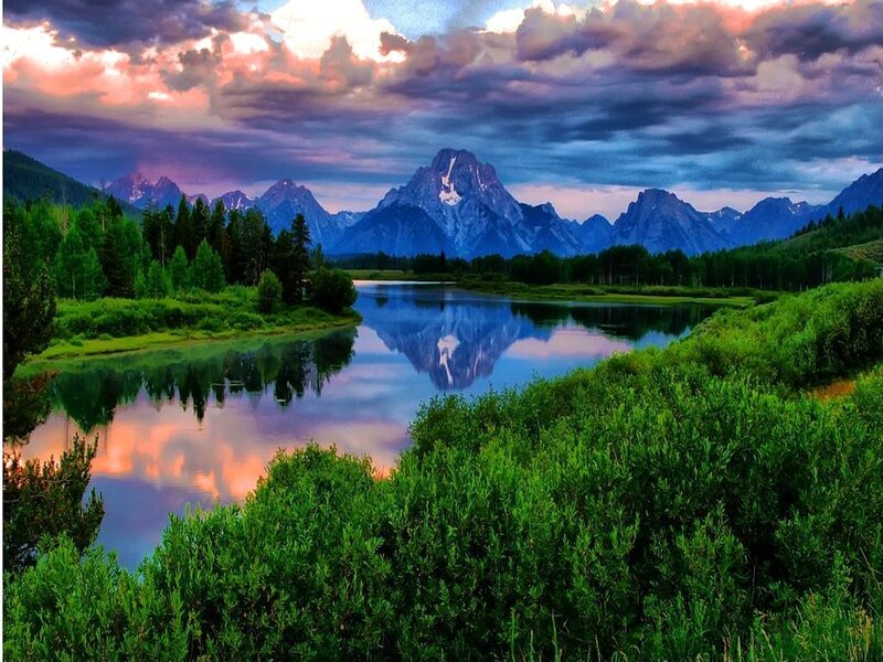Mountain Range Reflection — Blue, Serene, Sunset, Photograph, River
