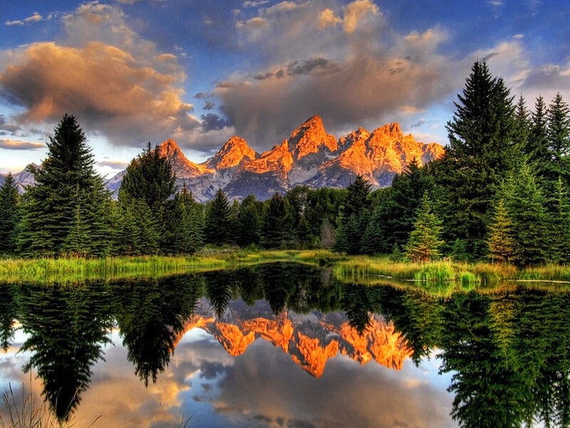 Mountain Range Reflection — Blue, Serene, Sunset, Photograph, Trees, Lake