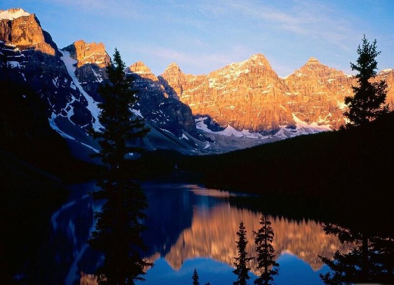 Mountain Range Reflection — Blue, Serene, Sunset