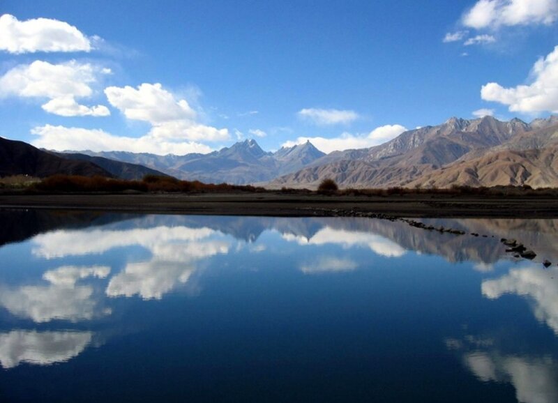 Mountain Range Reflection — Blue, Serene