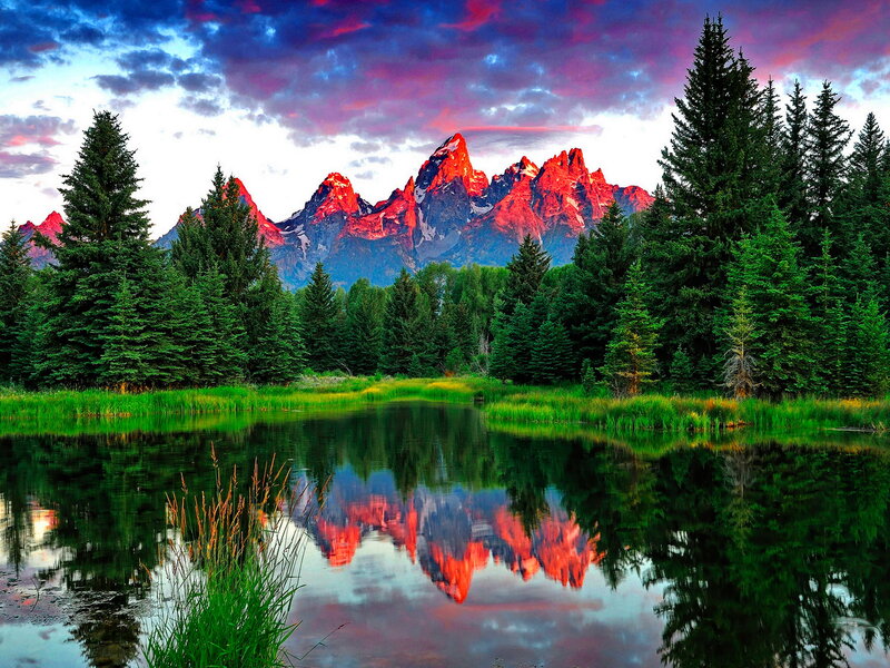 Mountain Range Reflection — Green, Dramatic