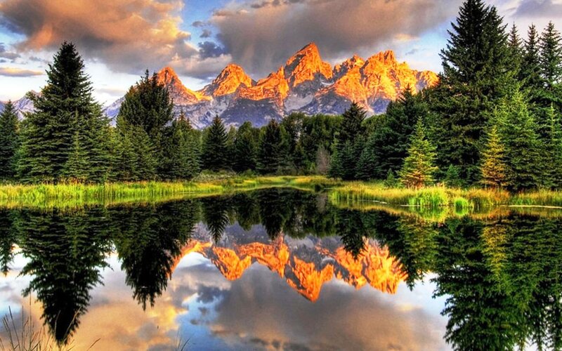Mountain Range Reflection — Green, Serene