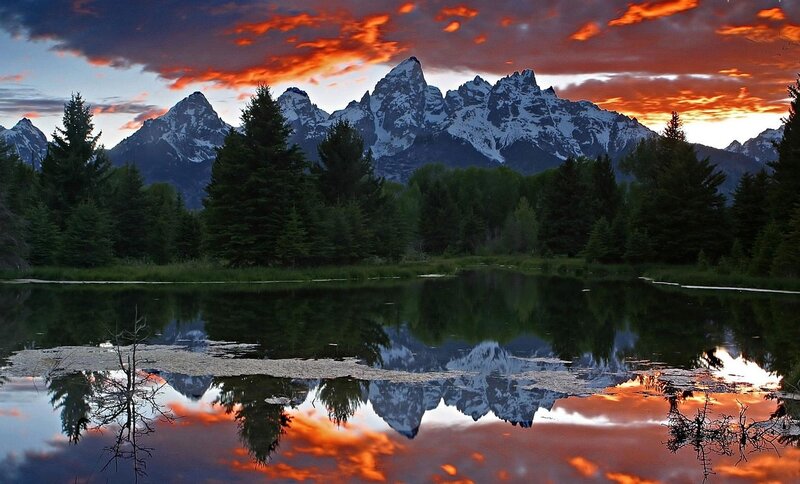 Mountain Range Reflection — Orange, Dramatic, Sunset