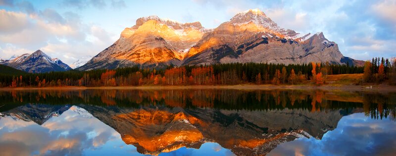 Mountain Range Reflection — Orange, Serene, Autumn