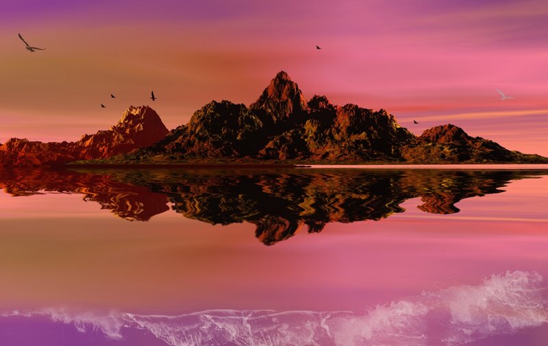 Mountain Range Reflection — Pink