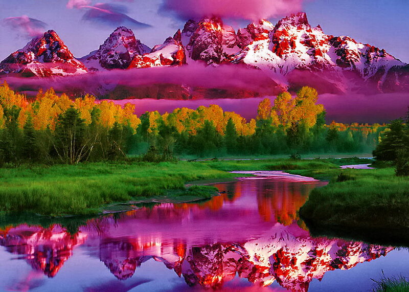 Mountain Range Reflection — Purple, Dramatic