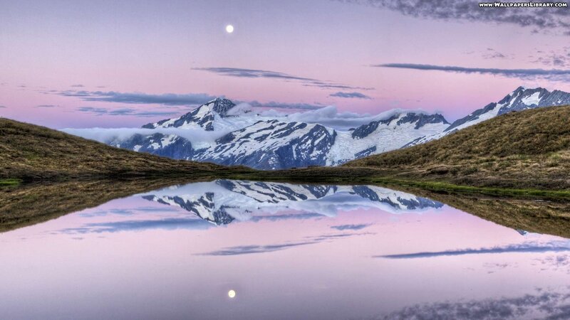 Mountain Range Reflection — Purple, Serene, Night