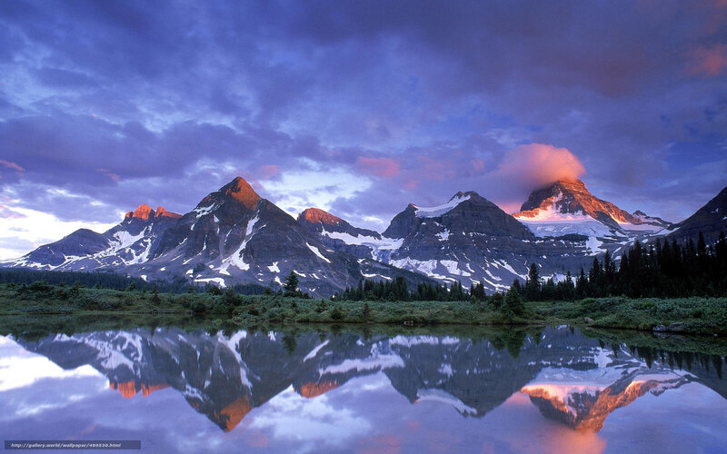 Mountain Range Reflection — Purple, Serene, Sunrise, Photograph