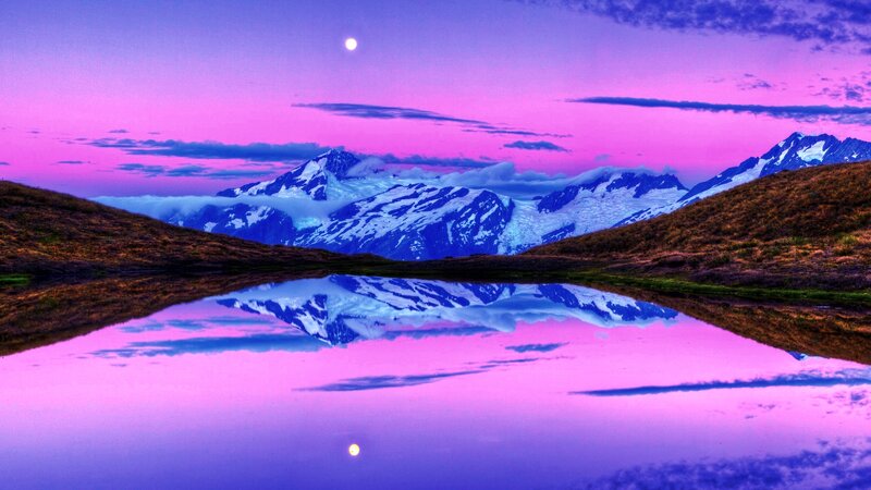 Mountain Range Reflection — Purple, Serene