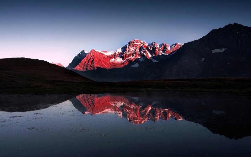 Mountain Range Reflection — Red, Dramatic