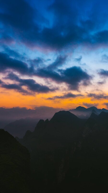 Mountain Range Silhouette — Blue, Dramatic, Sunset, Photograph, Clouds