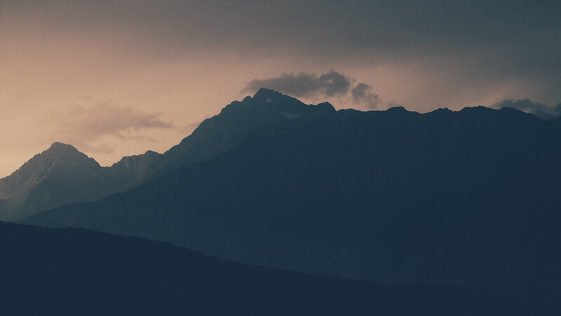 Mountain Range Silhouette — Blue, Dramatic, Sunset, Photograph, Sky