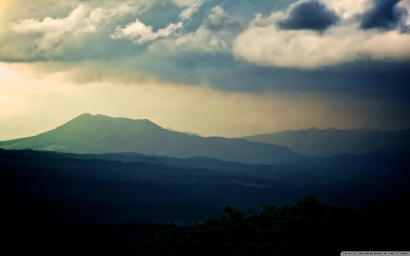 Mountain Range Silhouette — Blue, Dramatic, Sunset