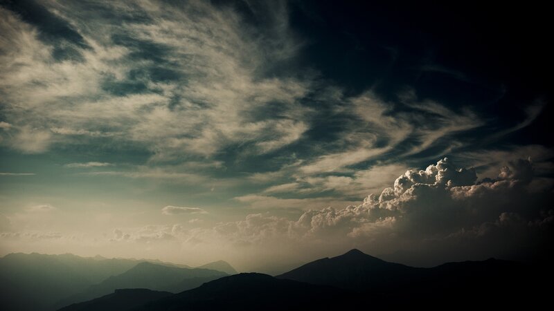 Mountain Range Silhouette — Gray, Dramatic, Sunset