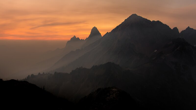 Mountain Range Silhouette — Orange, Serene, Sunset