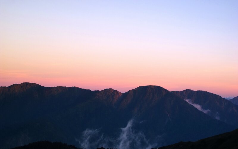 Mountain Range Silhouette — Pink, Serene, Sunset, Photograph