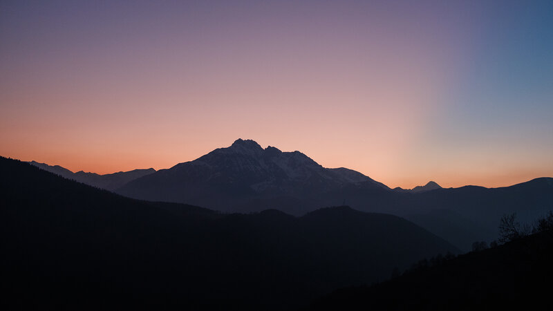 Mountain Range Silhouette — Purple, Serene, Sunset