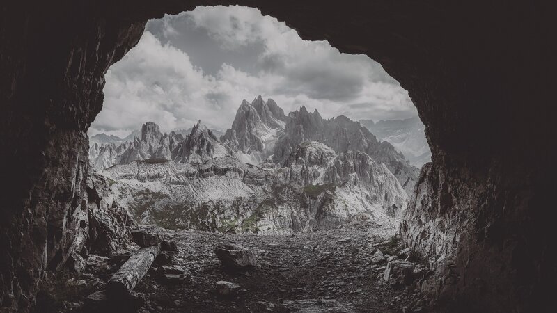 Mountain Range Through Cave