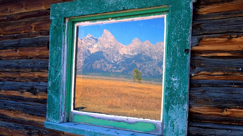 Mountain Range Through Window