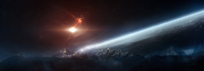 Mountain Range under Alien Sky — Black