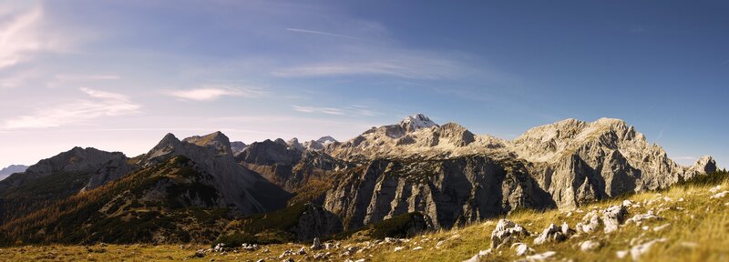 Mountain range under blue sky