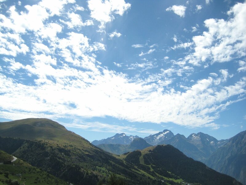 Mountain Range under Clouds — Blue, Serene, Afternoon, Photograph, Snow-capped Peaks
