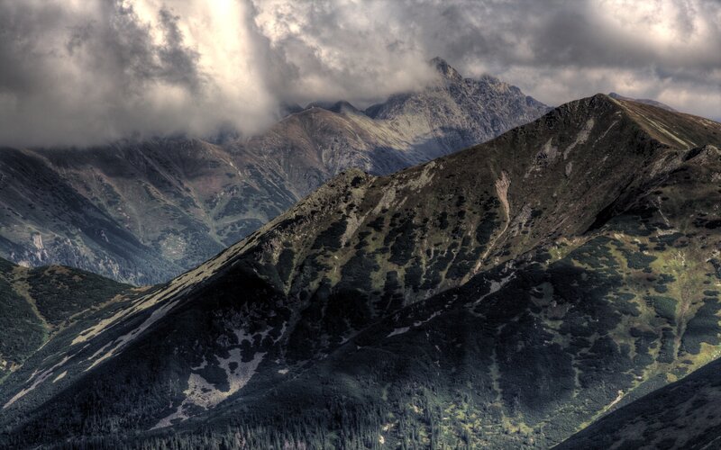 Mountain Range under Clouds — Gray