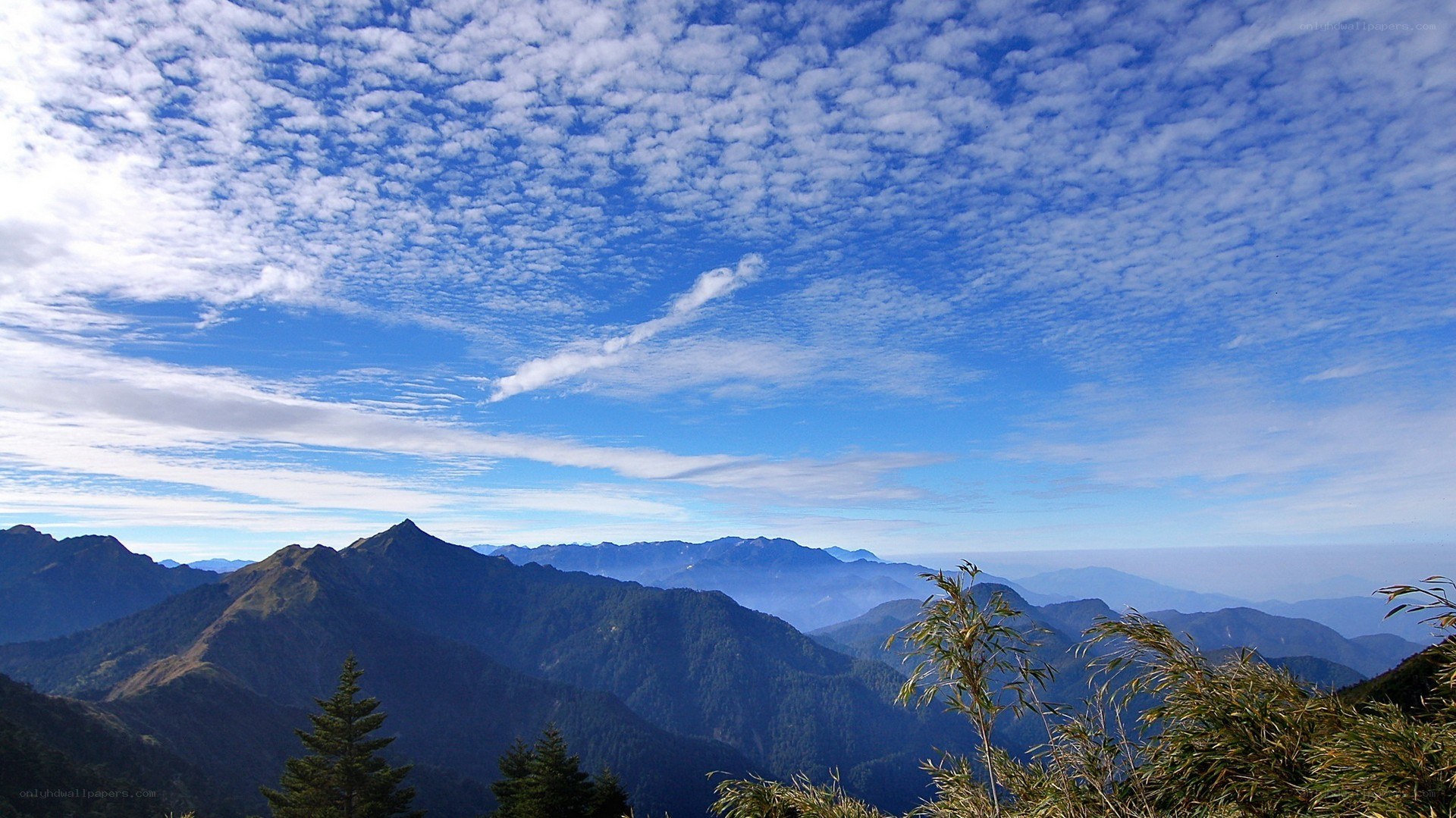 Mountain range under cloudy sky