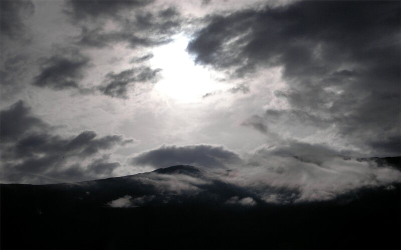 Mountain Range under Cloudy Sky — Gray, Dramatic, Night
