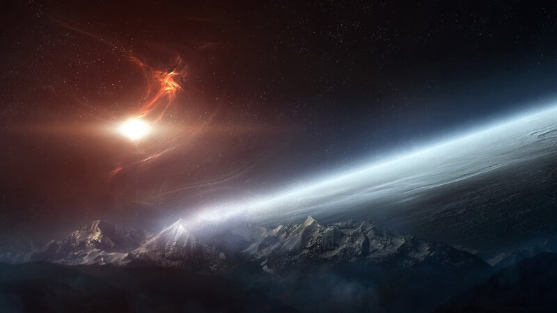 Mountain Range under Nebula — Black, Dramatic
