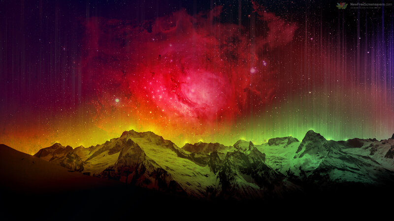 Mountain Range under Nebula — Red