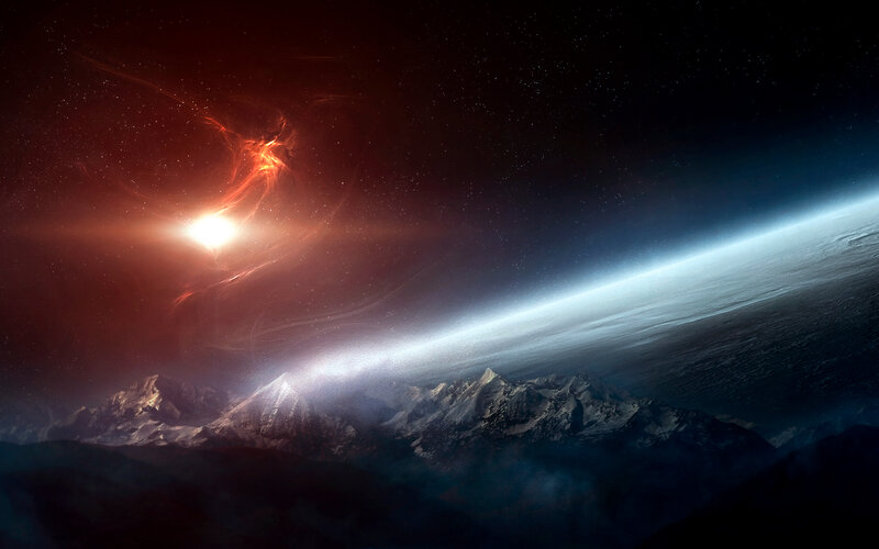 Mountain Range under Nebula