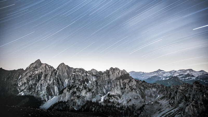 Mountain Range under Star Trails