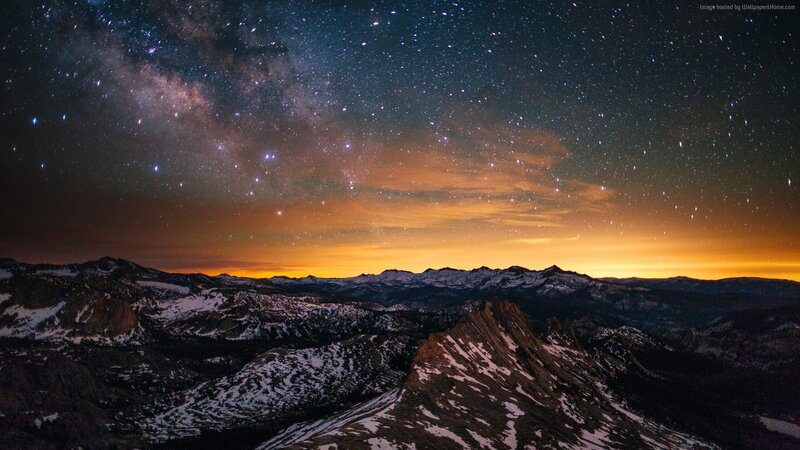 Mountain Range under Stars — Black, Serene, Night, Photograph